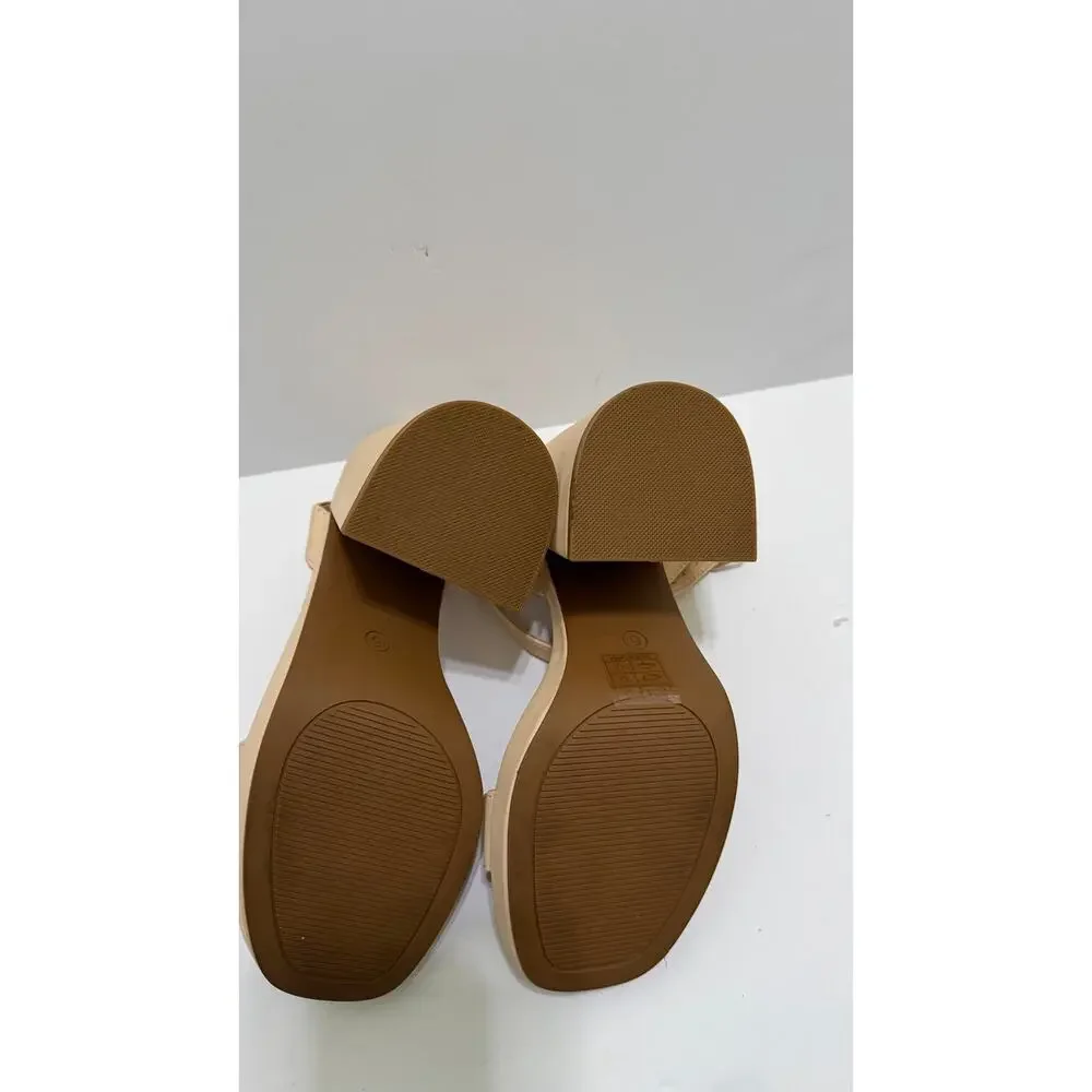 DREAM PAIRS Nude Platform Block Heel Sandals Size 5 Ankle Strap Open Toe Chunky